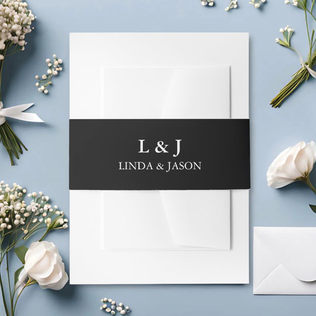 Elegant Black Personalised Calligraphy Wedding Invitation Belly Band (Creator Uploaded)