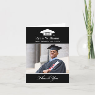 Elegant Black Personalised Graduation Photo Thank You Card