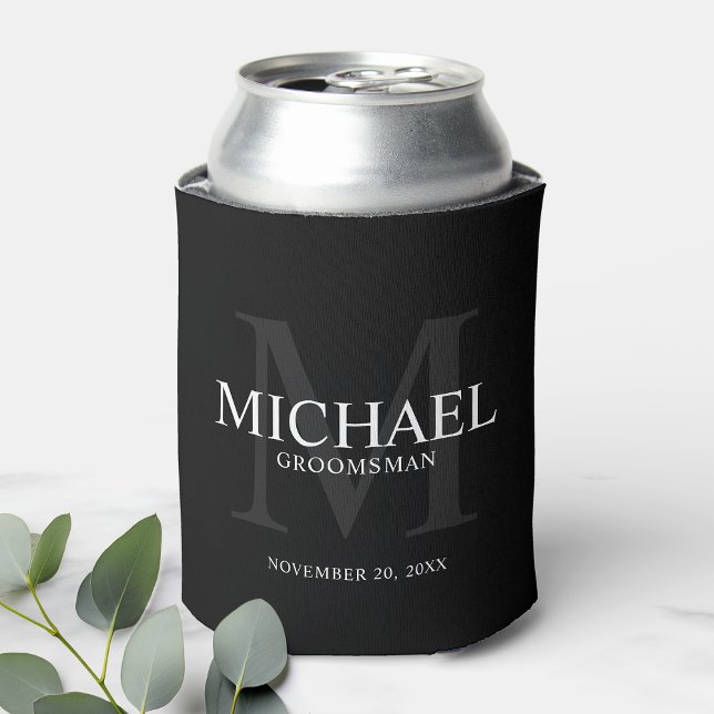 Elegant Black Personalised Groomsmen Can Cooler (Creator Uploaded)