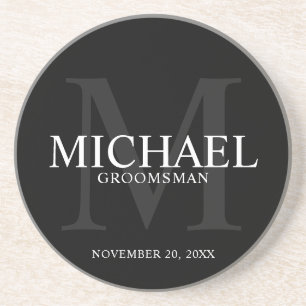 Elegant Black Personalised Groomsmen Coaster