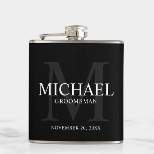 Elegant Black Personalised Groomsmen Hip Flask