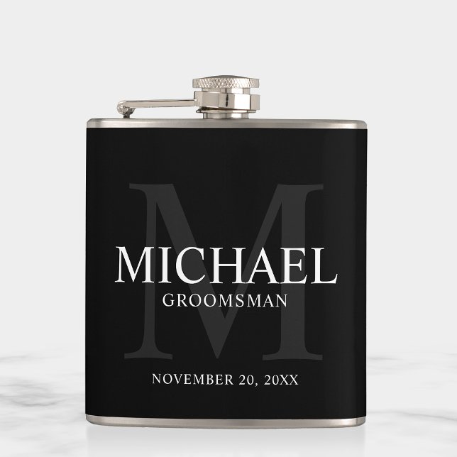 Elegant Black Personalised Groomsmen Hip Flask (Creator Uploaded)