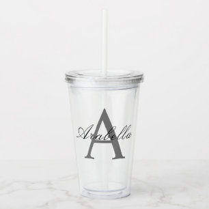 Elegant Black  Personalised Monogram  Name  Acrylic Tumbler