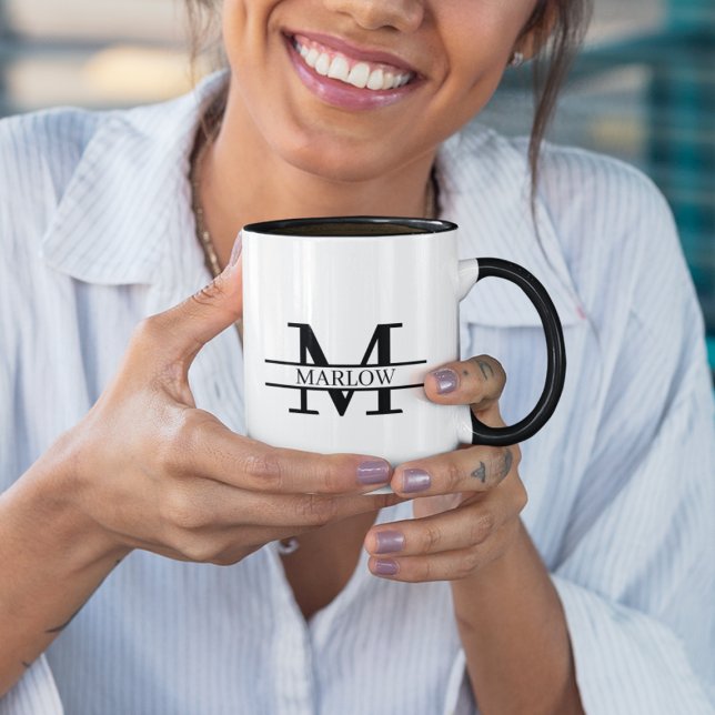 Elegant Black Personalised Monogram Name Gift Mug (Creator Uploaded)