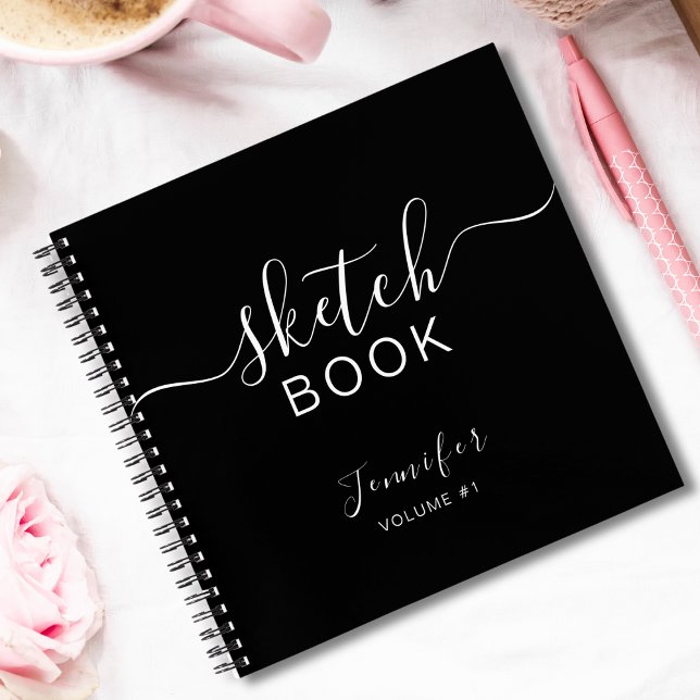 Elegant Black Personalised Sketchbook Your Name Notebook (Creator Uploaded)