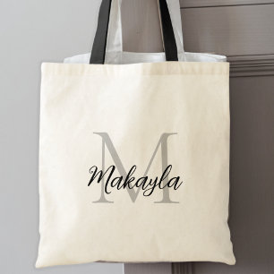 Elegant Black Personalized Monogram Tote Bag
