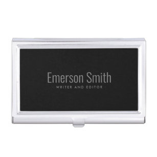 Elegant black personalized name business card holder