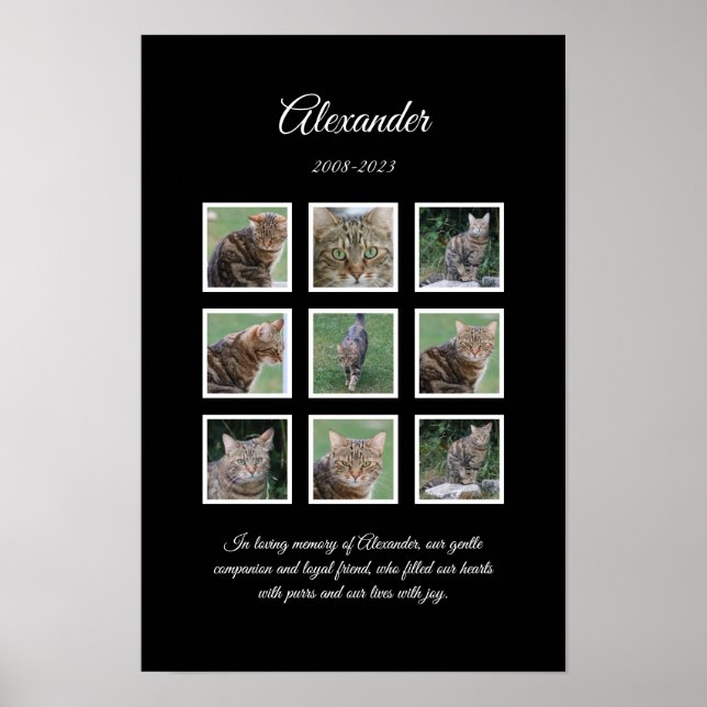 Elegant Black Pet Poster with 9 Photo Slots (Front)