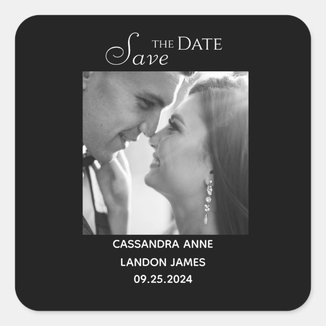 Elegant Black Photo Chic Stylish Typography Square Sticker (Front)