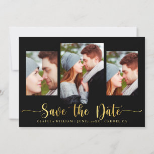 Elegant Black Photo Collage Save the Date Card