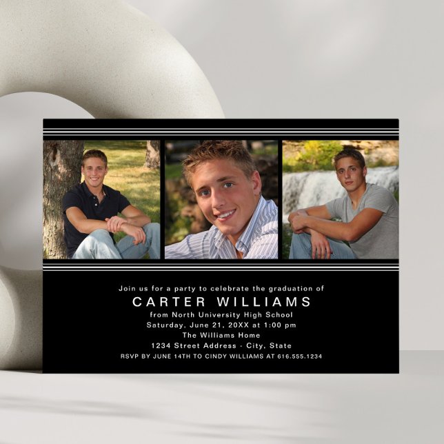 Elegant Black Photo Graduation Party Invitation (Creator Uploaded)