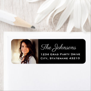 Elegant Black Photo Graduation Return Address Return Address Label