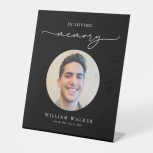 Elegant Black Photo In Loving Memory Funeral  Pedestal Sign