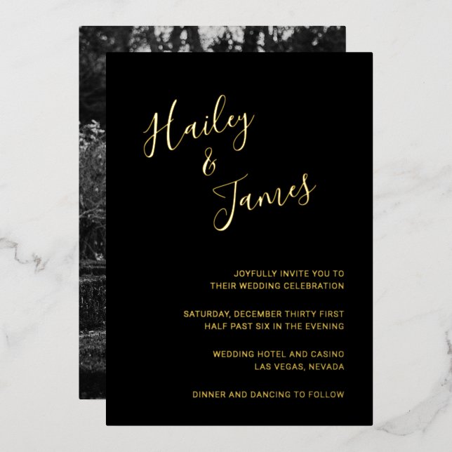 Elegant Black Photo Modern Wedding (Front/Back)