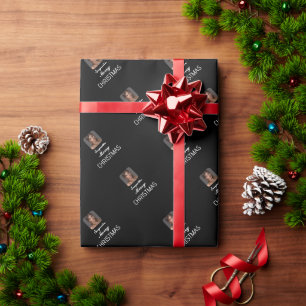 Elegant Black Photo Script Name Merry Christmas Wrapping Paper