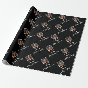 Elegant Black Photo Script Name Merry Christmas Wrapping Paper