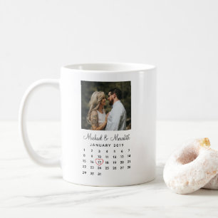 Elegant Black Photo Wedding Anniversary Calendar Coffee Mug