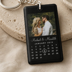 Elegant Black Photo Wedding Anniversary Calendar Key Ring