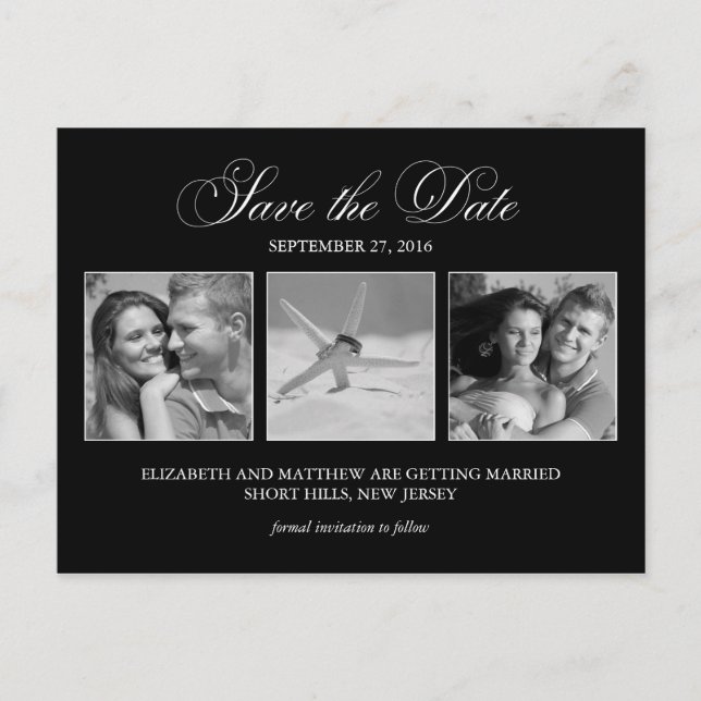 Elegant Black Photo Wedding Save the Date Announcement Postcard (Front)