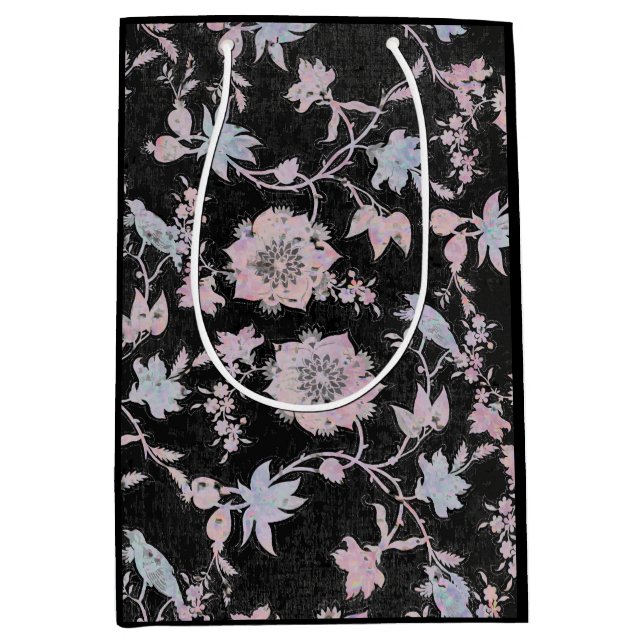 Elegant black, pink and blue, watercolours medium gift bag (Front)