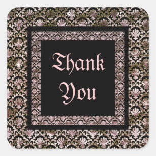 Elegant black pink damask wedding square sticker