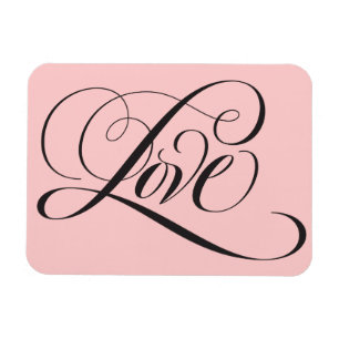 Elegant Black Pink Fancy LOVE Script Lettering Magnet