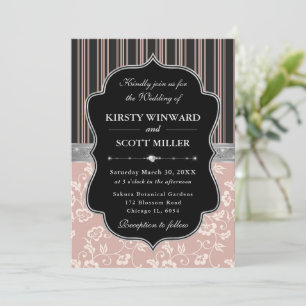 Elegant Black Pink Frame Floral Wedding Invitation