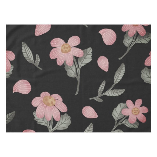 Elegant Black Pink Green Floral Tablecloth (Front (Horizontal))