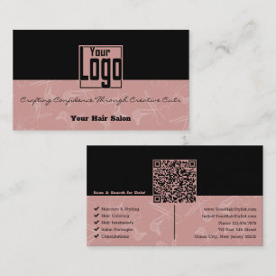 Elegant Black & Pink Hair Salon Logo QR Code Business Card