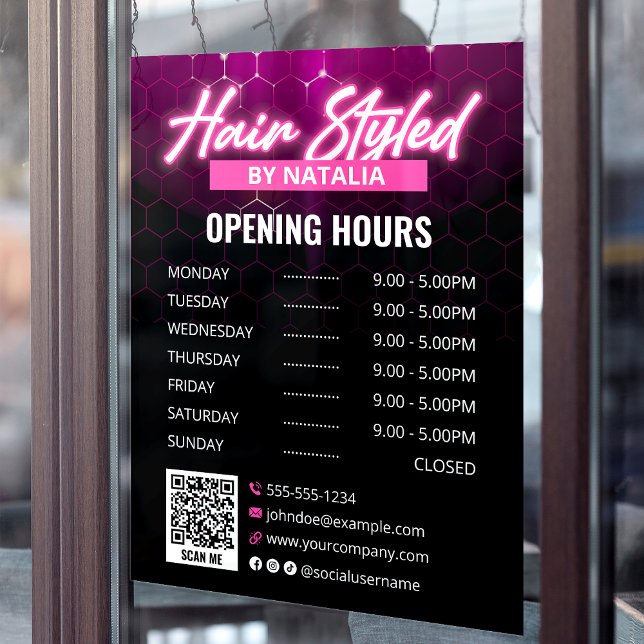 Elegant Black & Pink Hair Salon Opening Hours (Creator Uploaded)