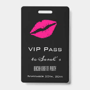 Elegant Black Pink Kiss Bachelorette Party Access ID Badge