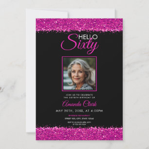 Elegant Black & Pink Ladies 60 Years Birthday Invitation