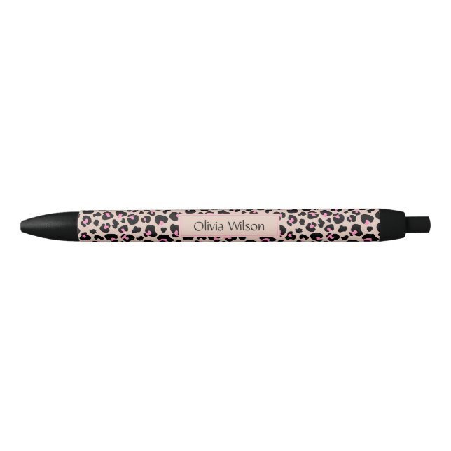 Elegant Black Pink Leopard Skin Pattern Monogram  Ink Pen (Front)