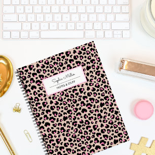 Elegant Black Pink Leopard Skin Pattern Monogram Notebook