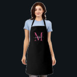 Elegant Black Pink  Monogram Girly Feminine Script Apron<br><div class="desc">Simple Black Magenta Hot Pink  Monogram Elegant Feminine Script Apron</div>