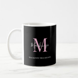 Elegant Black Pink Personalised Monogram Name Coffee Mug