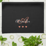 Elegant Black Pink Script Name Monogram Tea Towel<br><div class="desc">Personalise your beautiful monogrammed black kitchen towel. The hearts below the monogram are dedicated to your loved ones, you can personalise the number of hearts too. Just copy/paste the hearts in the text field; you can delete them if you prefer. If you need help, please let us know, we will...</div>