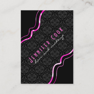 Elegant Black & Pink Vintage Floral Damasks 2 Business Card