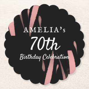 Elegant Black Pink Watercolor 70th Happy Birthday Paper Coaster