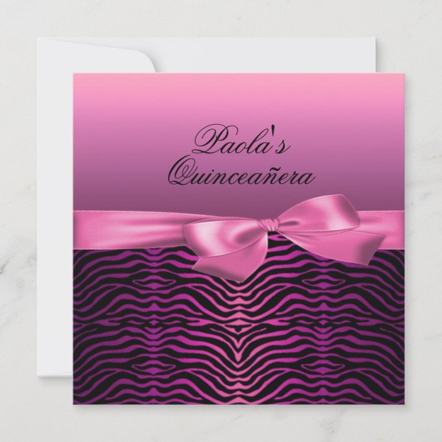 Elegant Black & Pink Zebra Quinceañera Invitation (Front)