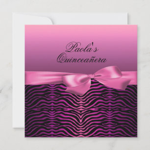 Elegant Black & Pink Zebra Quinceañera Invitation