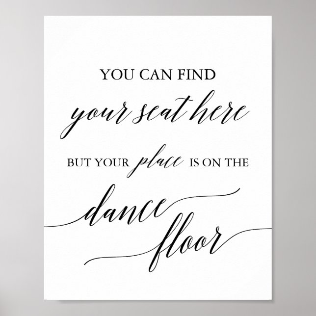 Elegant Black Place Card Dance Floor Sign (Front)