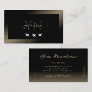 Elegant Black Platinum Sparkling Diamonds Monogram Business Card