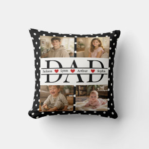 Elegant Black Polka Dot 4-Photo Custom Dad Gift Cushion