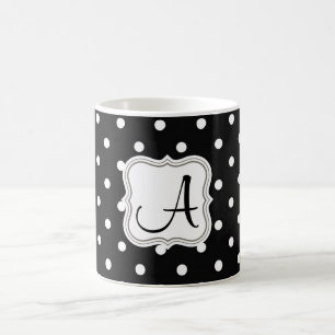Elegant black polka dots monogrammed initial name coffee mug