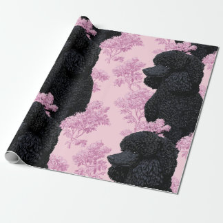 Elegant Black Poodle Botanical Wrapping Paper
