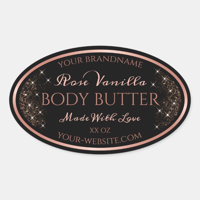 Elegant Black Product Packaging Labels Rose Gold (Front)