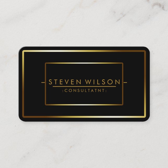 Elegant Black Professional Modern Plain Gold Business Card (Front)