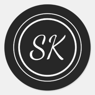 Elegant Black Professional Monogram Business Classic Round Sticker
