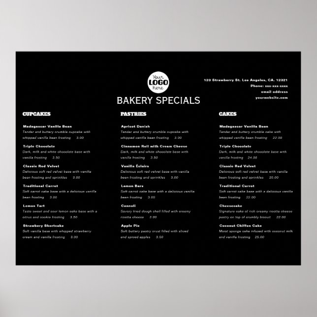 Elegant Black Professional Restaurant Logo Menu Poster (Front)